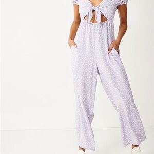 Rewind Lilac Floral Tie-Front Wide-Leg Jumpsuit